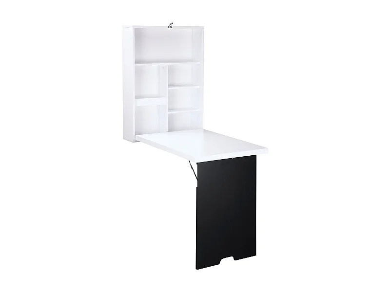 Opvouwbaar wandbureau met 5 vakken, wit en zwart bord, MDF (60x94,5x147 cm)