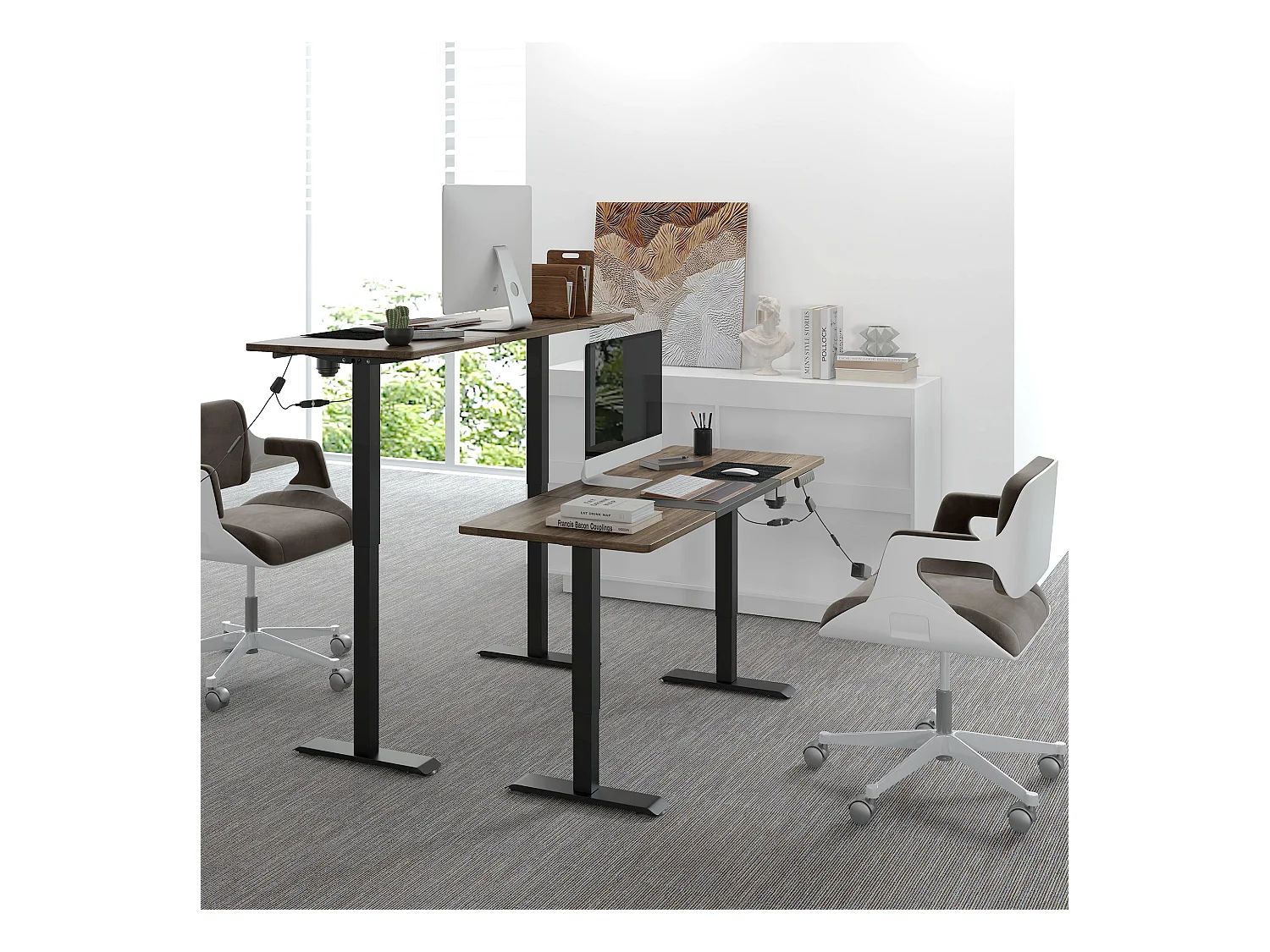 Elektrisch in hoogte verstelbaar bureau, ijzeren constructie, modern design, zwart en naturel (140x70x72-116cm)
