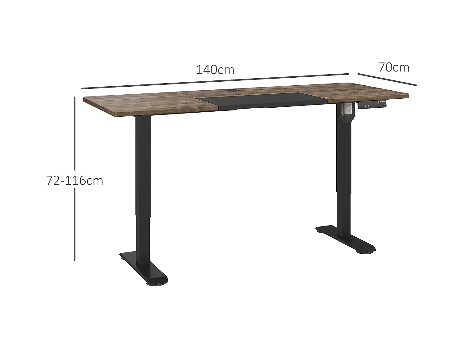 Elektrisch in hoogte verstelbaar bureau, ijzeren constructie, modern design, zwart en naturel (140x70x72-116cm)