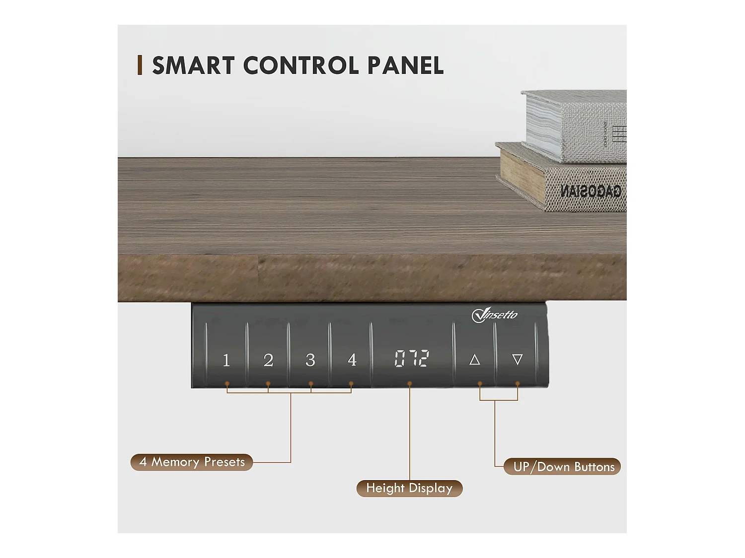 Elektrisch in hoogte verstelbaar bureau, ijzeren constructie, modern design, zwart en naturel (140x70x72-116cm)