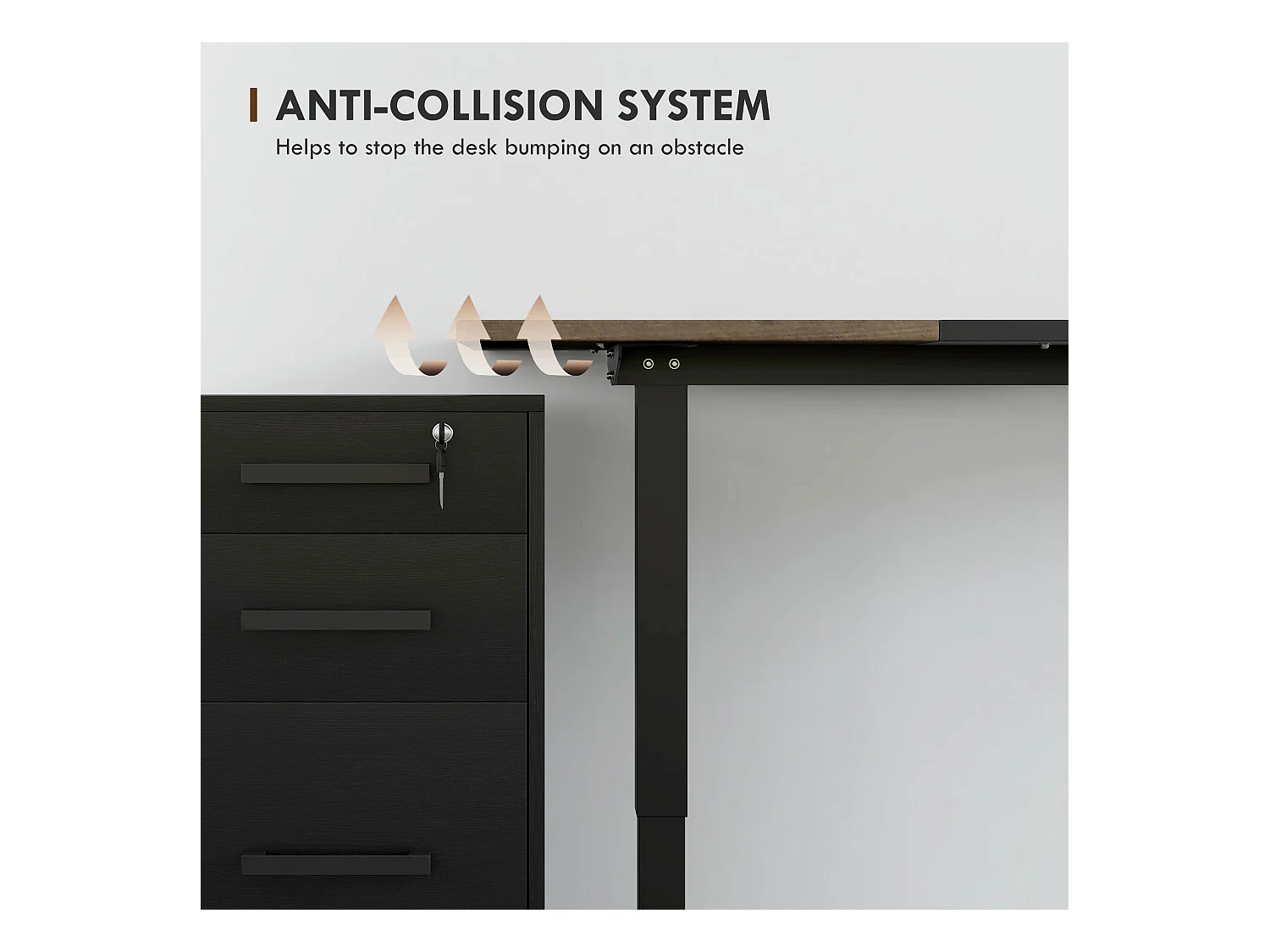 Elektrisch in hoogte verstelbaar bureau, ijzeren constructie, modern design, zwart en naturel (140x70x72-116cm)