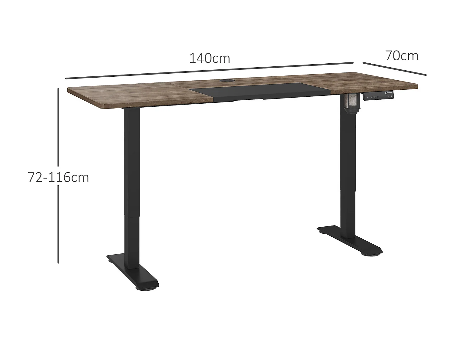 Escritorio eléctrico regulable en altura, estructura de hierro, diseño moderno, color negro y natural (140x70x72-116cm)