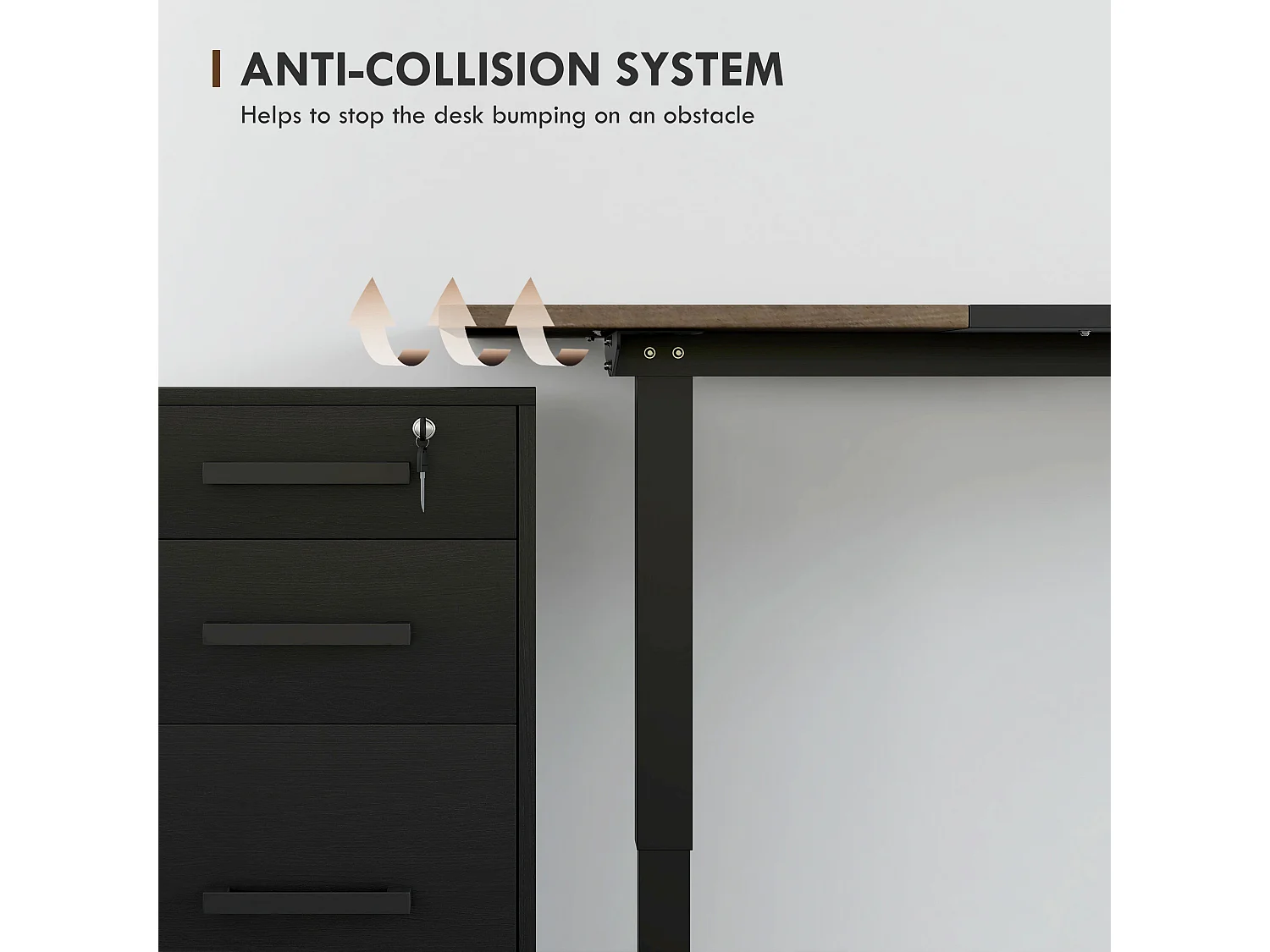 Escritorio eléctrico regulable en altura, estructura de hierro, diseño moderno, color negro y natural (140x70x72-116cm)