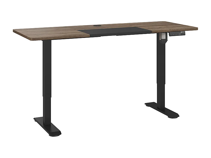 Bureau électrique réglable en hauteur, structure en fer, design moderne, noir et naturel (140x70x72-116cm)