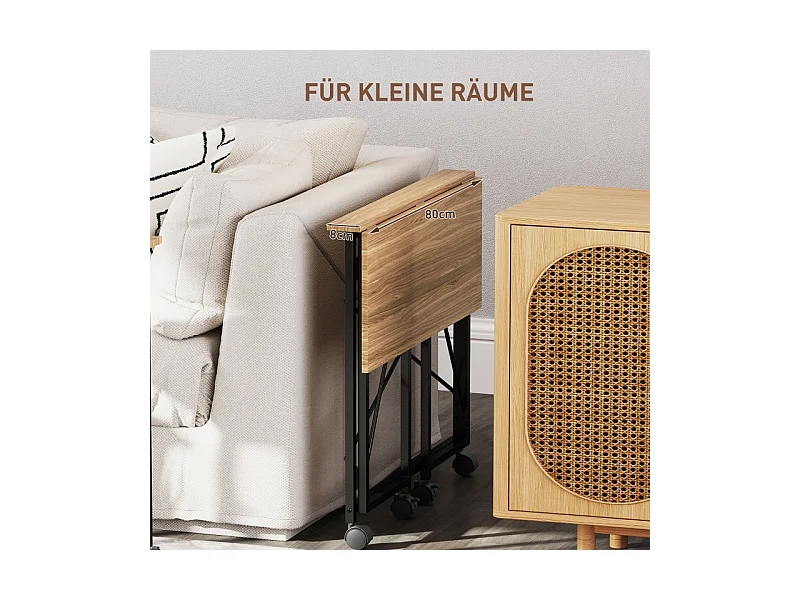 Bureau pliable avec roulettes, design compact, MDF, chêne (80x40x75 cm)