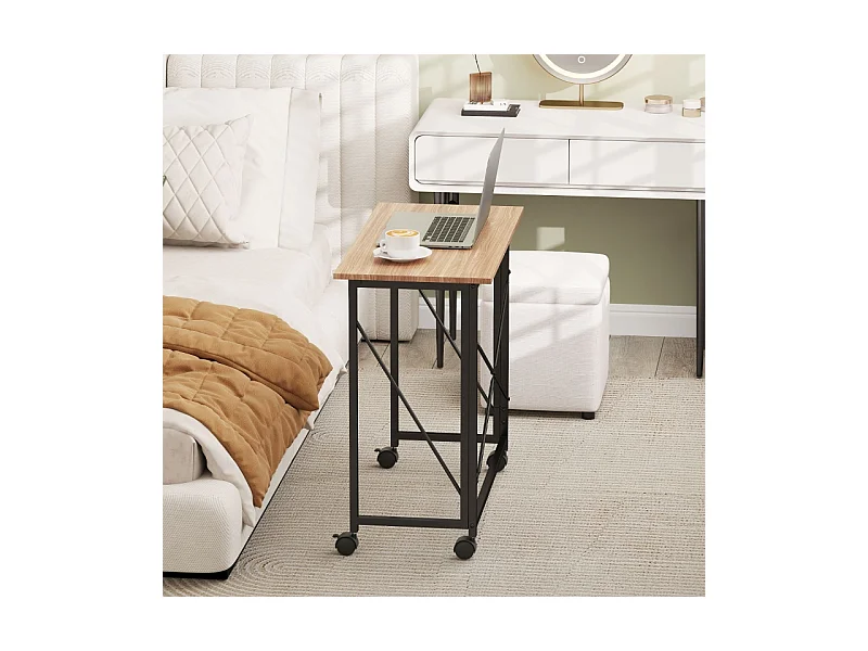 Bureau pliable avec roulettes, design compact, MDF, chêne (80x40x75 cm)