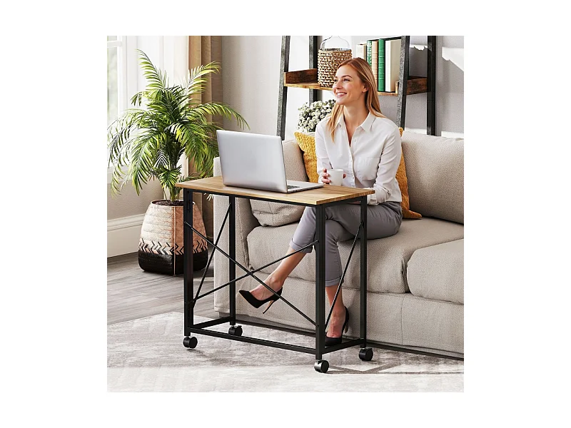 Bureau pliable avec roulettes, design compact, MDF, chêne (80x40x75 cm)