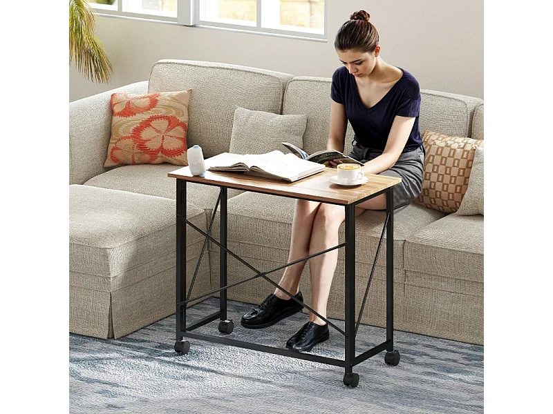 Bureau pliable avec roulettes, design compact, MDF, chêne (80x40x75 cm)