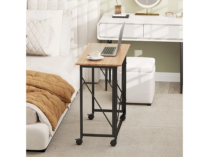 Bureau pliable avec roulettes, design compact, MDF, chêne (80x40x75 cm)