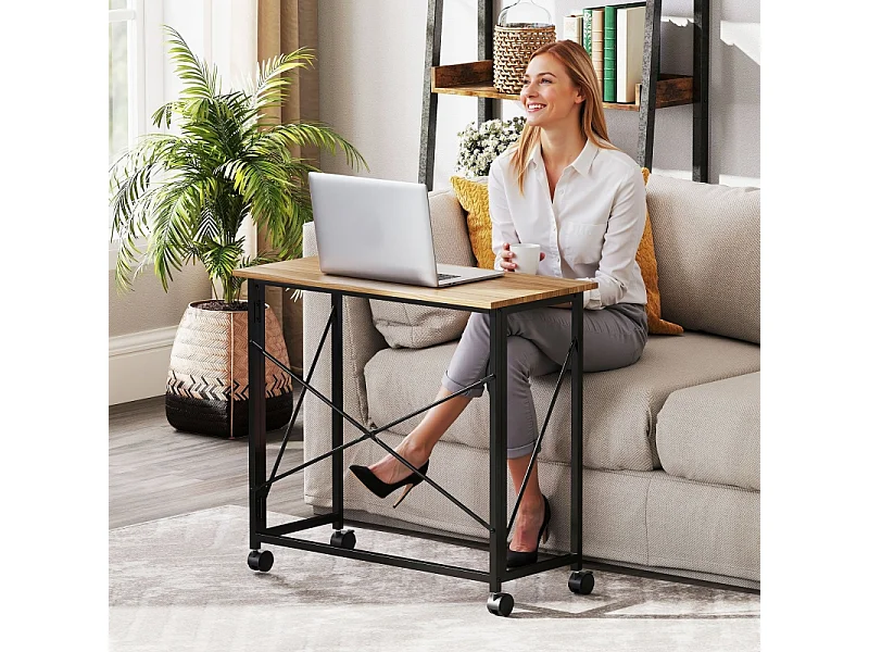 Bureau pliable avec roulettes, design compact, MDF, chêne (80x40x75 cm)