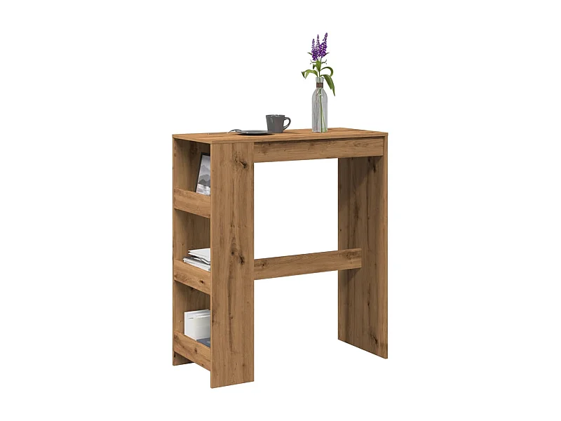 Mesa de bar con estantes, roble artesanal, madera de ingeniería.