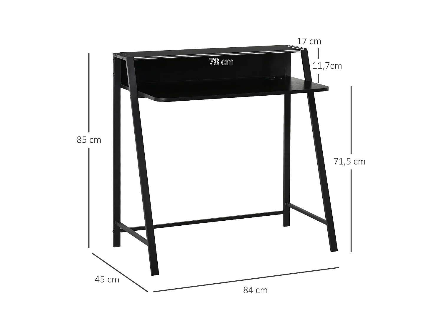 Bureau informatique avec gestion des câbles, MDF, métal, noir (84x45x85 cm)