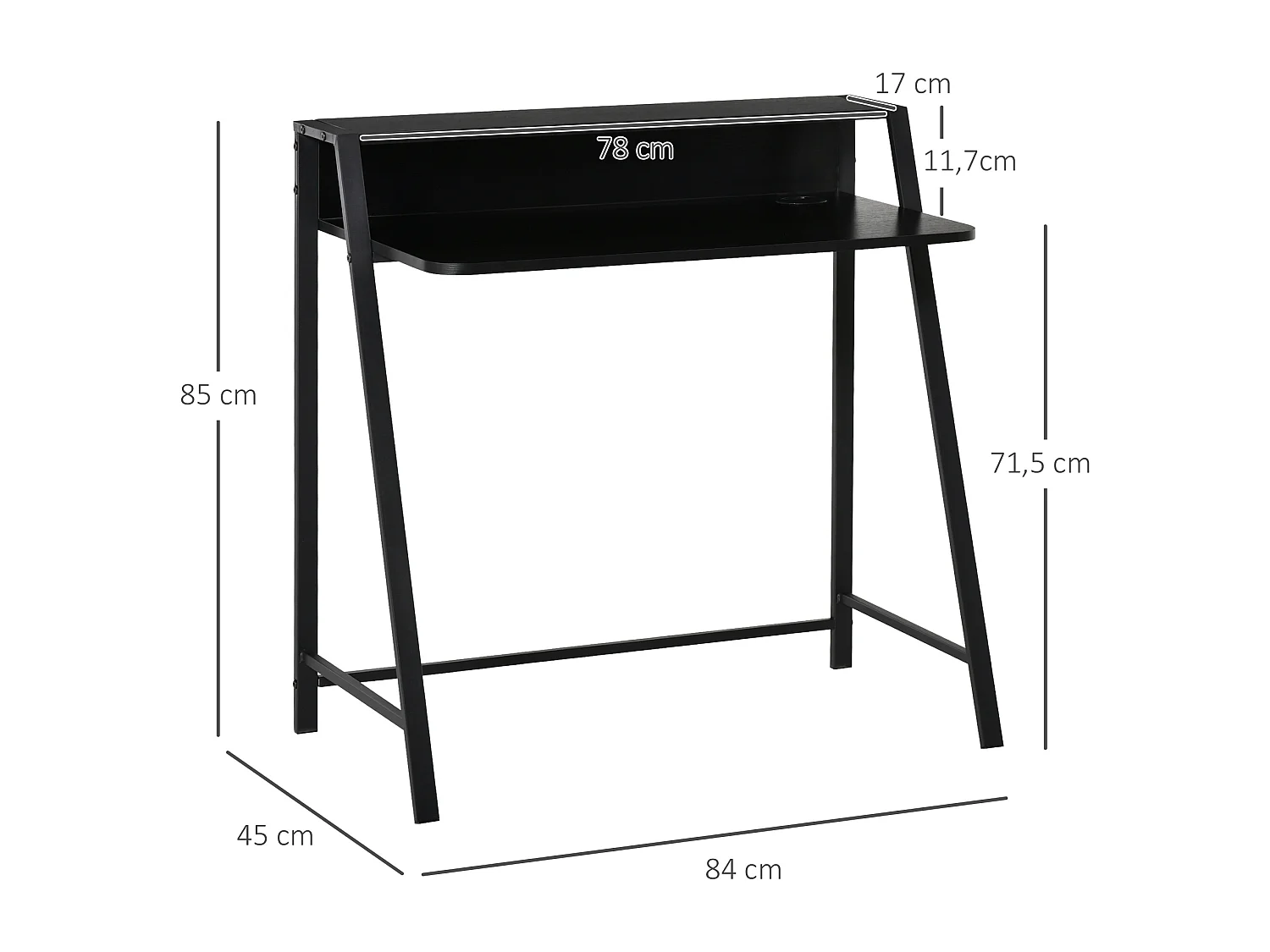 Bureau informatique avec gestion des câbles, MDF, métal, noir (84x45x85 cm)