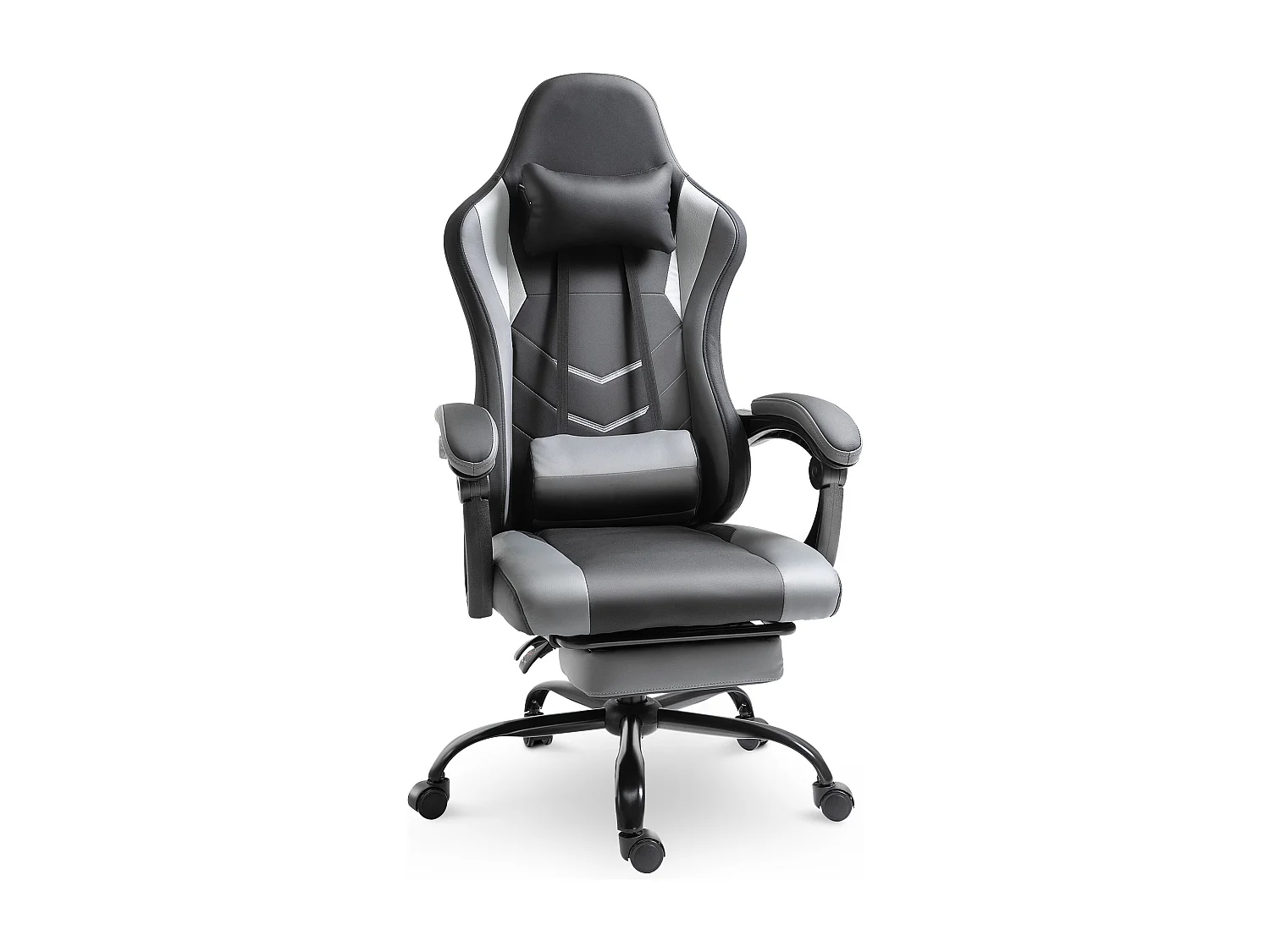 Fauteuil gaming ergonomique avec repose-pieds, mousse, noir, dossier inclinable jusqu’à 160° (62x52x128cm)