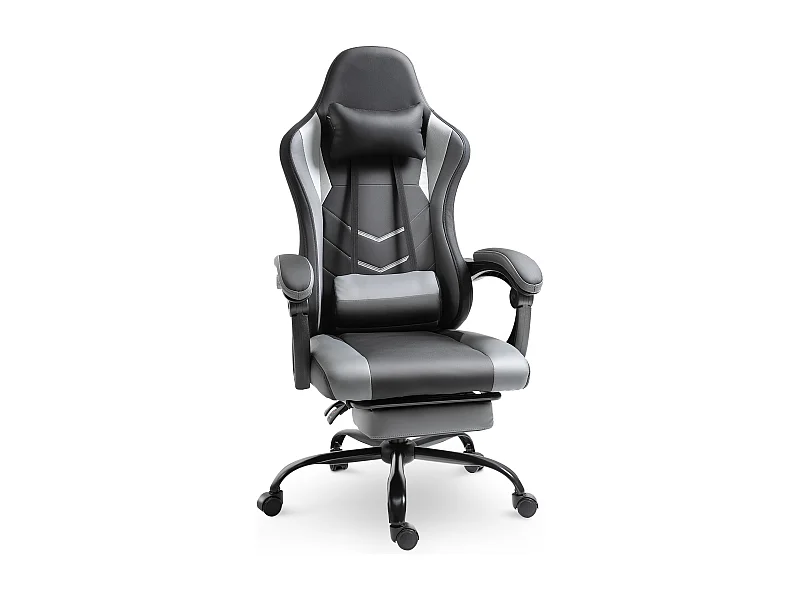 Fauteuil gaming ergonomique avec repose-pieds, mousse, noir, dossier inclinable jusqu’à 160° (62x52x128cm)