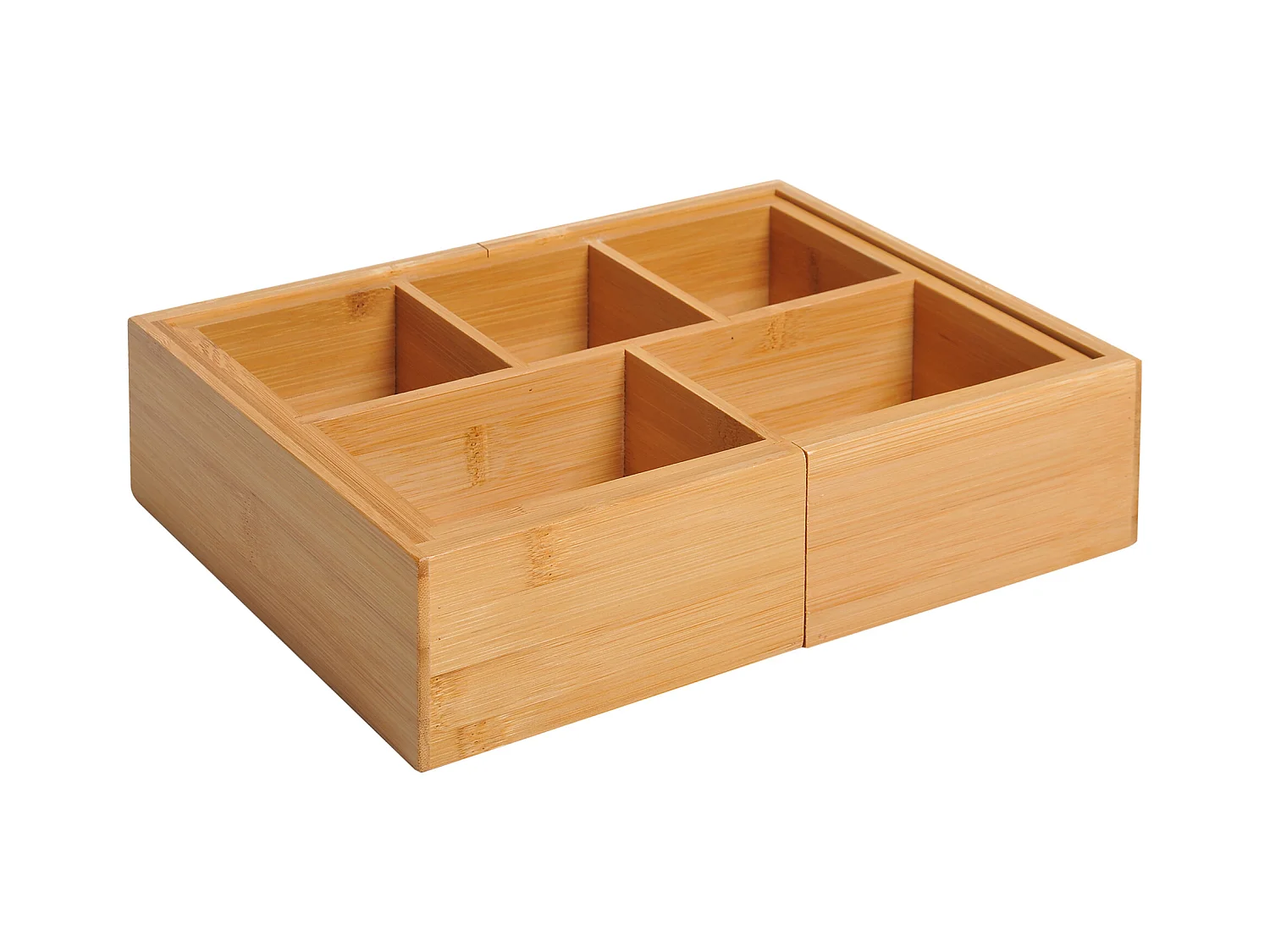 Opbergdoos met uitschuifbare lades, gemaakt van natuurlijk bamboe (24,6x17,6x7 cm)