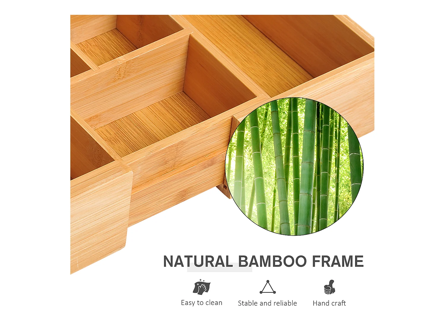 Opbergdoos met uitschuifbare lades, gemaakt van natuurlijk bamboe (24,6x17,6x7 cm)