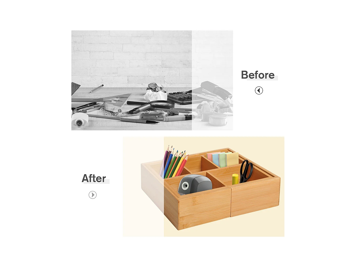 Opbergdoos met uitschuifbare lades, gemaakt van natuurlijk bamboe (24,6x17,6x7 cm)