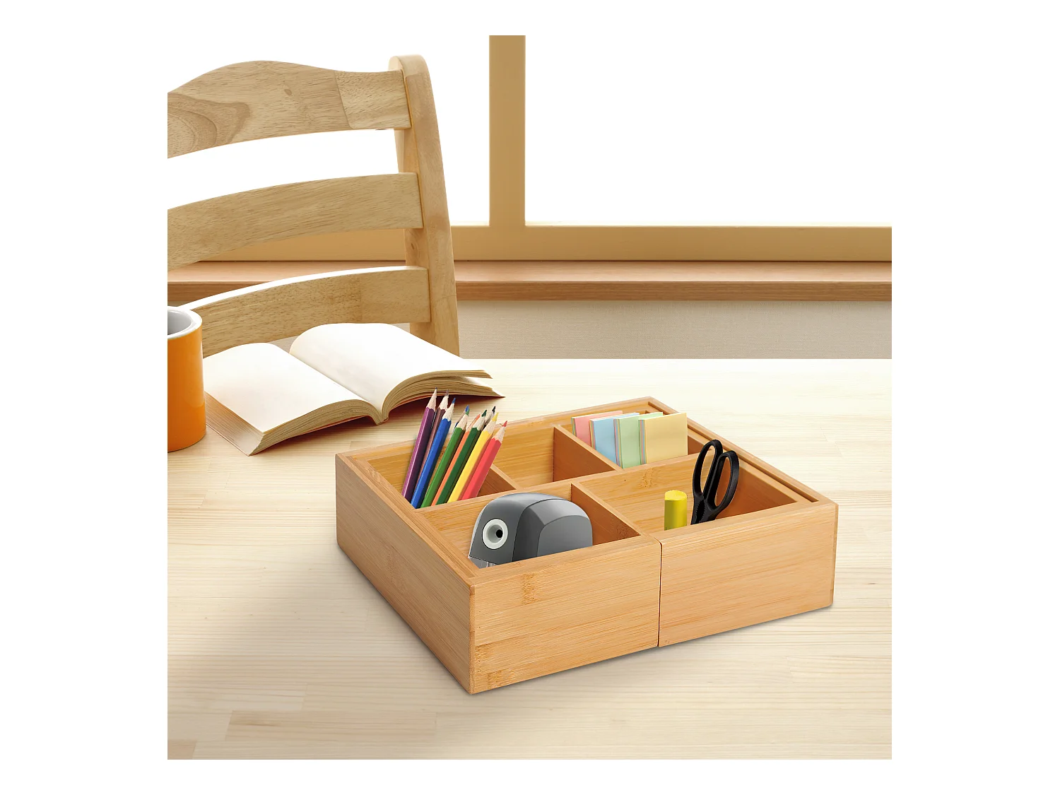 Boîte de rangement avec tiroirs extensibles, en bambou naturel (24.6x17.6x7 cm)