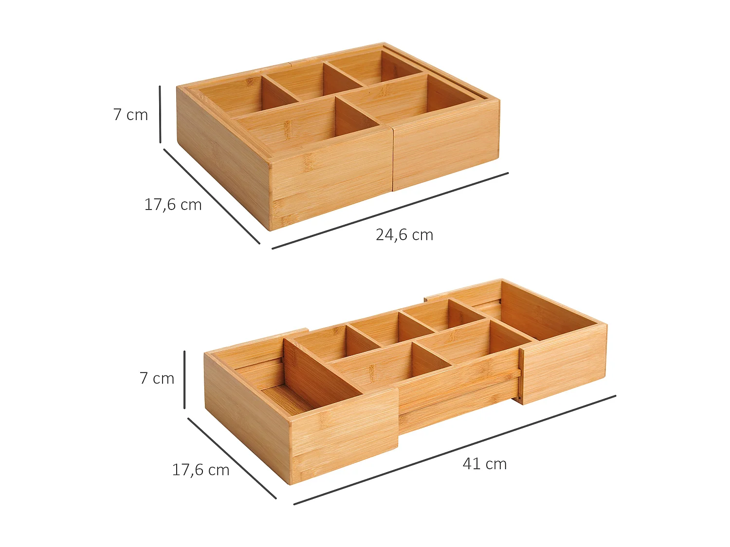 Boîte de rangement avec tiroirs extensibles, en bambou naturel (24.6x17.6x7 cm)