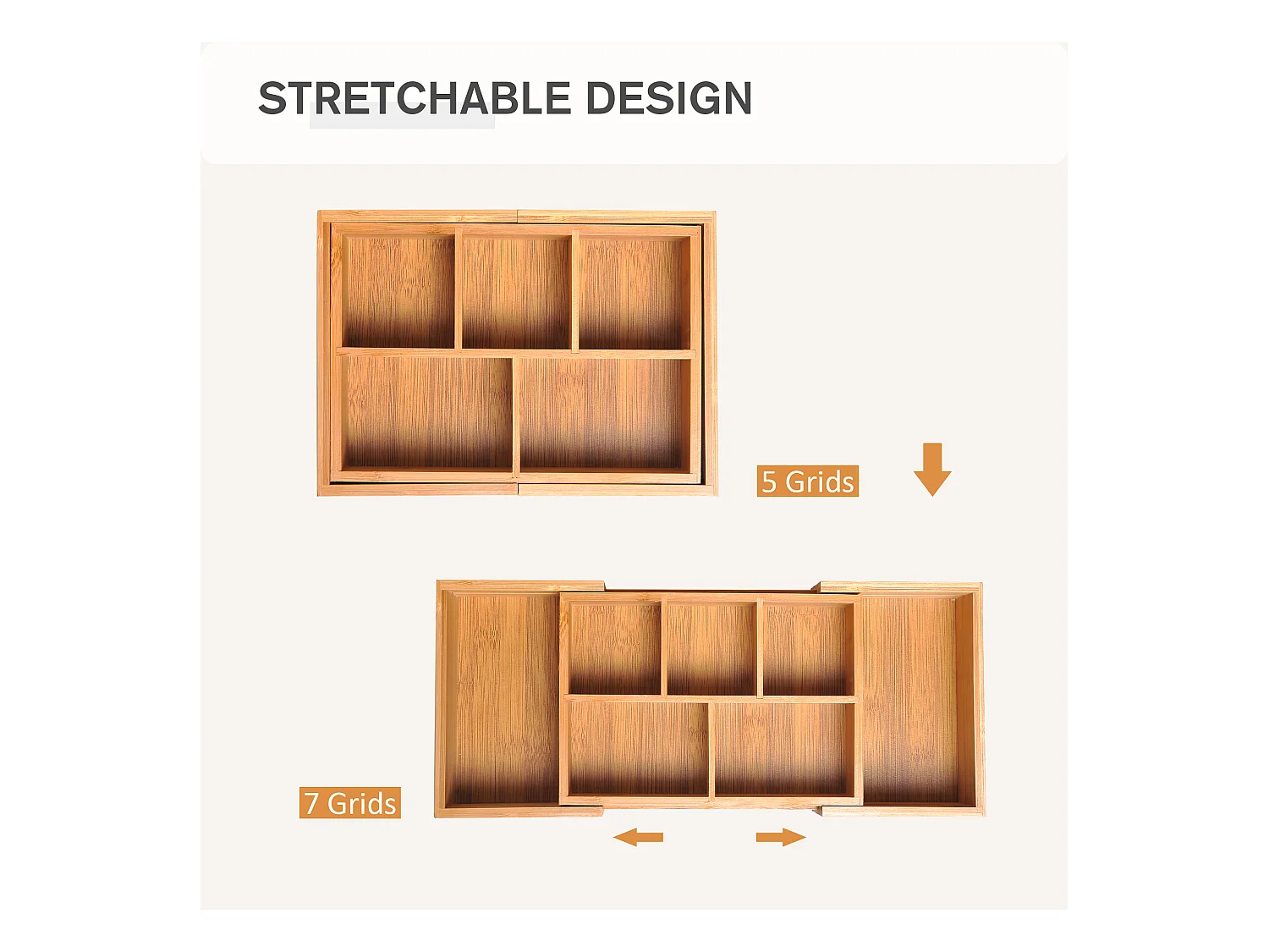 Boîte de rangement avec tiroirs extensibles, en bambou naturel (24.6x17.6x7 cm)