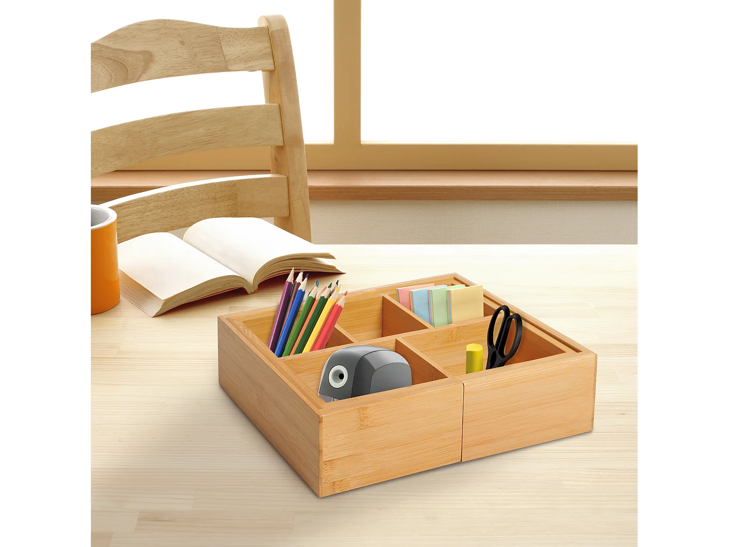 Boîte de rangement avec tiroirs extensibles, en bambou naturel (24.6x17.6x7 cm)