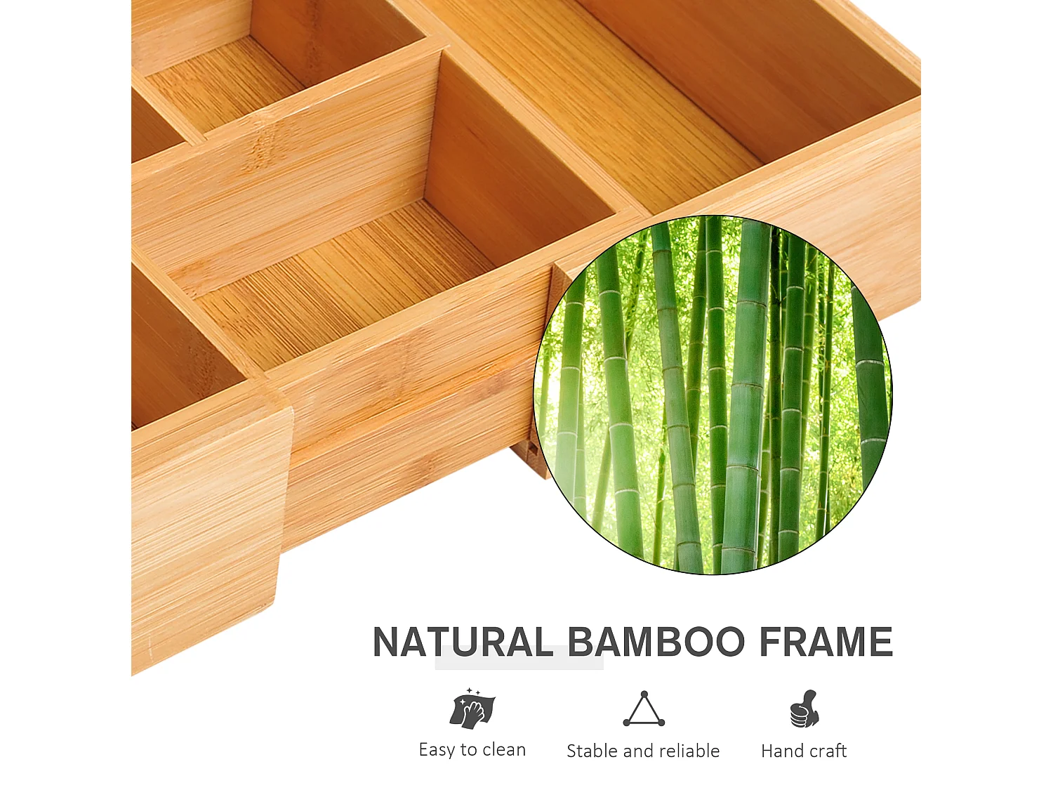 Boîte de rangement avec tiroirs extensibles, en bambou naturel (24.6x17.6x7 cm)