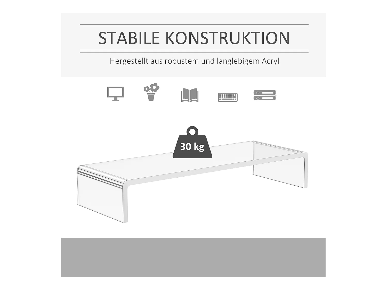 Support ergonomique pour moniteur, acrylique transparent, pour ordinateur portable et écran LCD (53x19x9 cm)