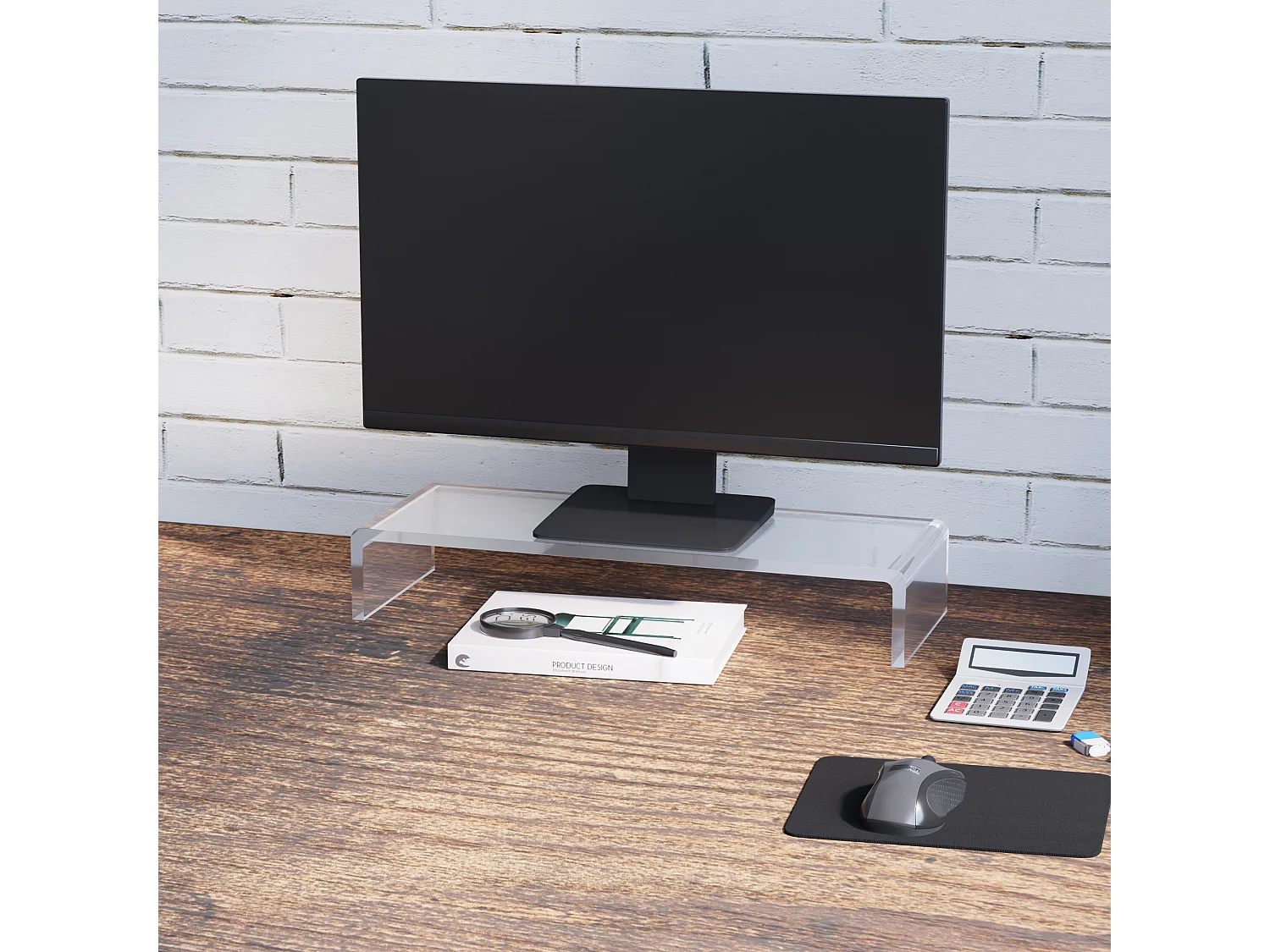 Supporto ergonomico per monitor, in acrilico trasparente, per laptop e schermi LCD (53x19x9 cm)