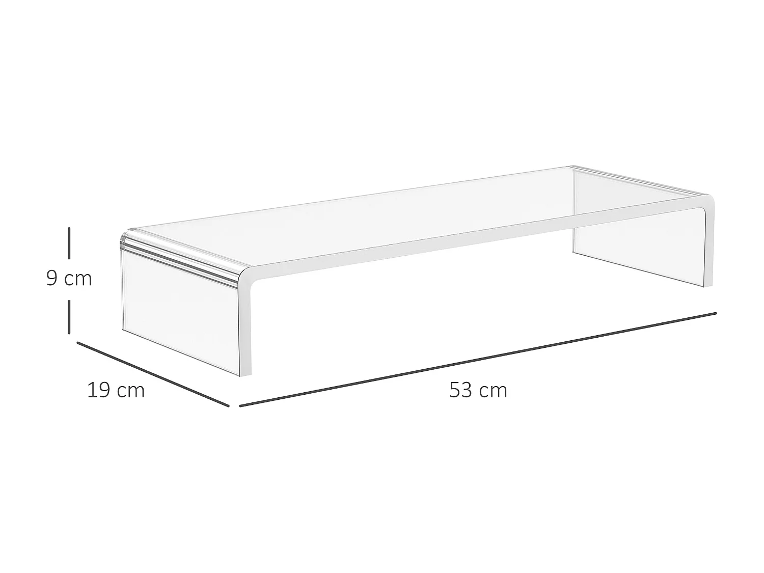 Supporto ergonomico per monitor, in acrilico trasparente, per laptop e schermi LCD (53x19x9 cm)