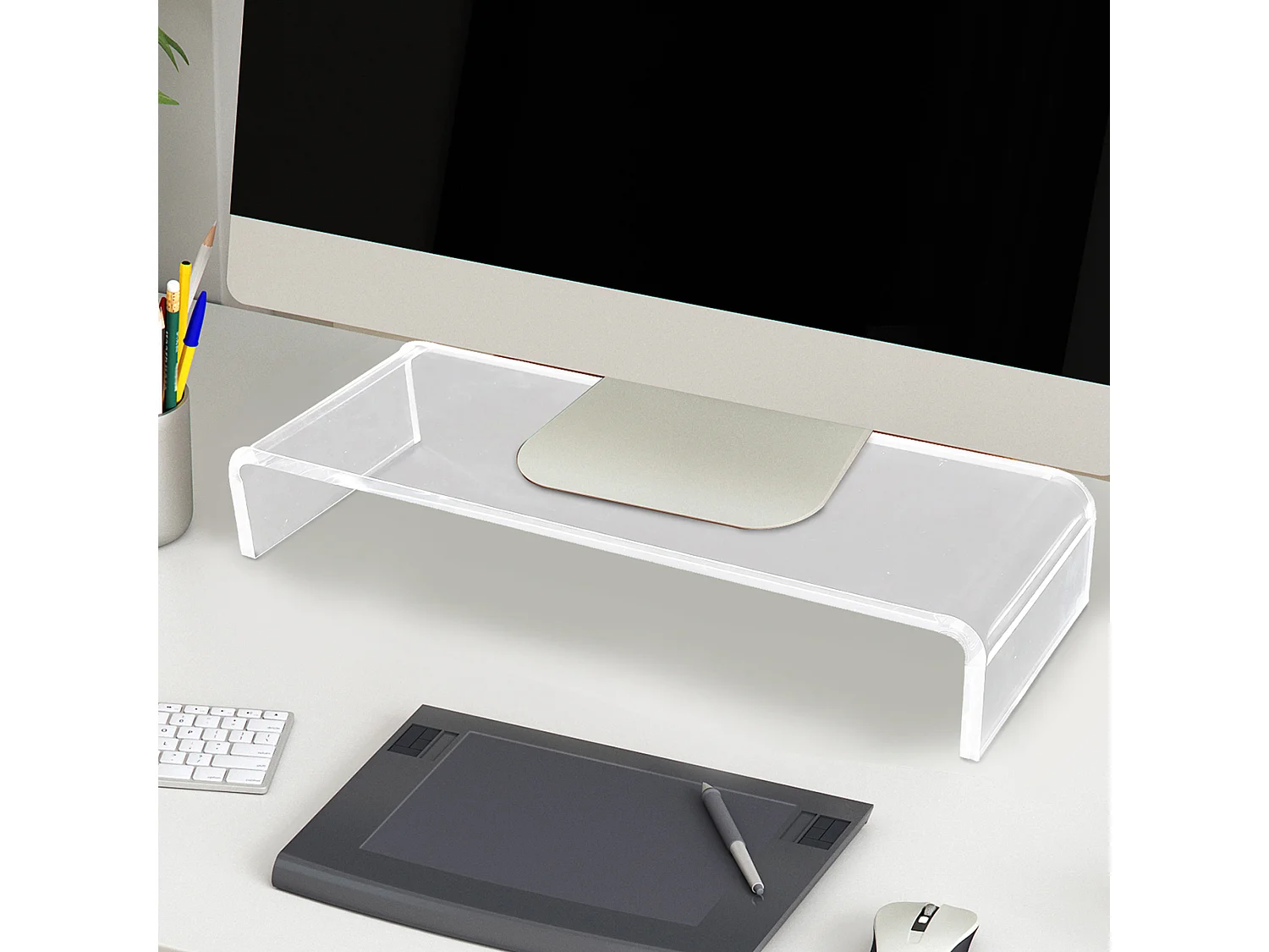 Supporto ergonomico per monitor, in acrilico trasparente, per laptop e schermi LCD (53x19x9 cm)