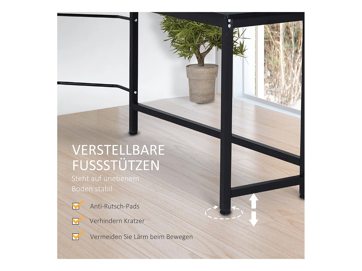 Bureau d'angle réglable en hauteur, métal, noir, avec étagères, (168x120x75 cm)