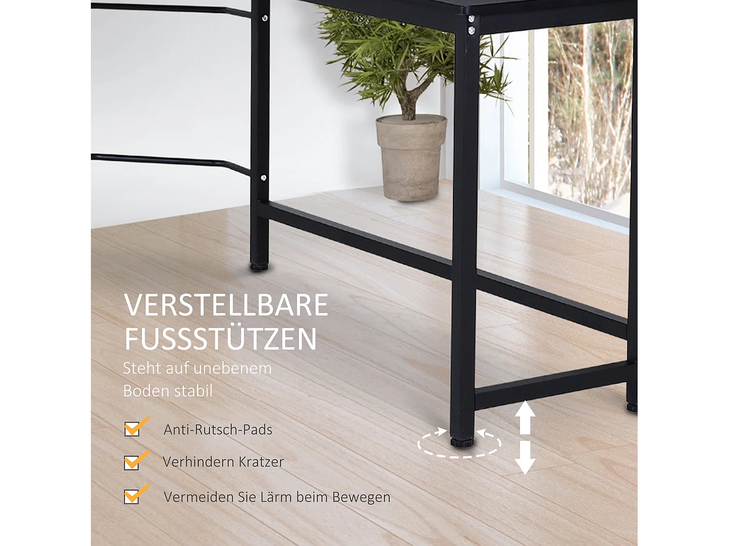 Bureau d'angle réglable en hauteur, métal, noir, avec étagères, (168x120x75 cm)