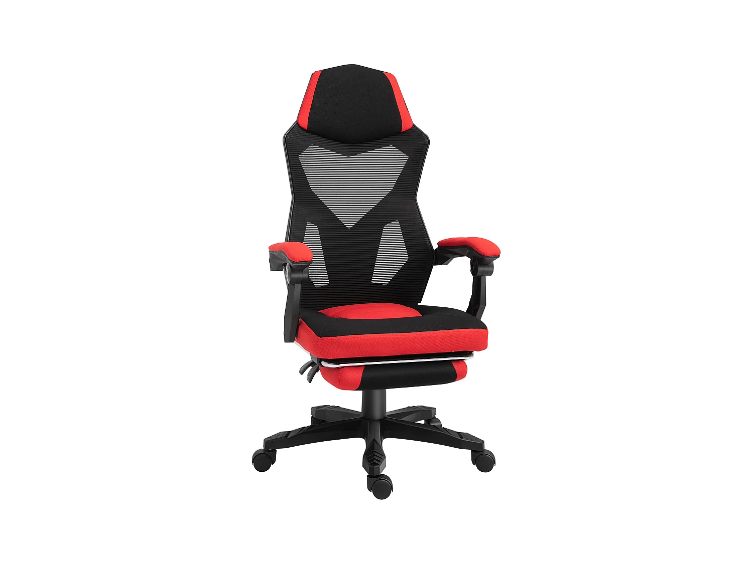 Sedia da gaming ergonomica con poggiapiedi, altezza regolabile, poliestere nero e rosso (58x63x122cm)