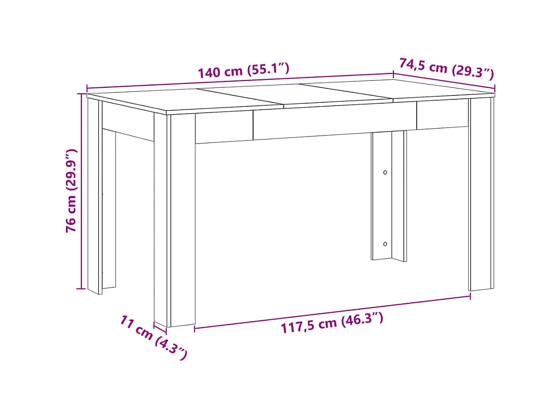 Table à manger vieux bois 140x74,5x76 cm bois d'ingénierie