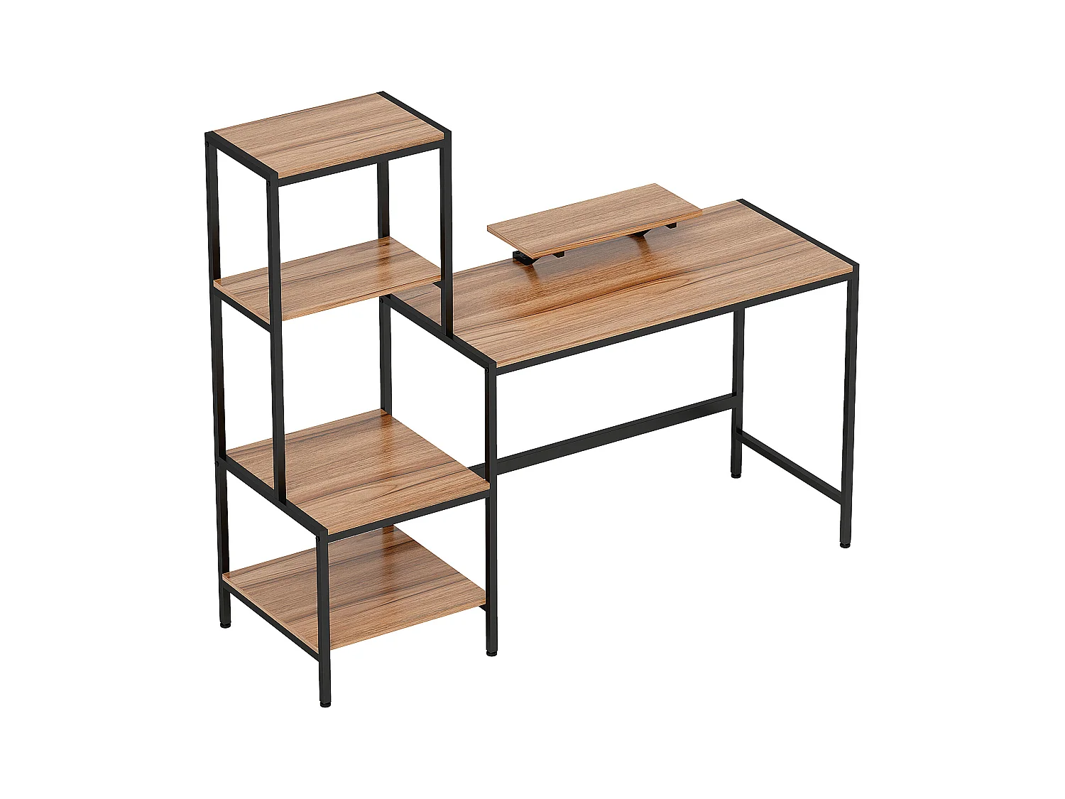 Bureau informatique avec étagères, support pour écran, tiroir et support pour imprimante, MDF, brun (150x48x125 cm)