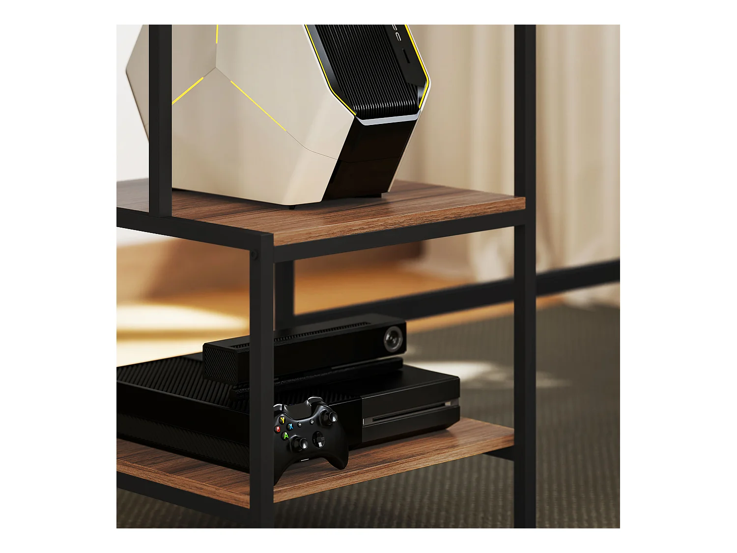 Bureau informatique avec étagères, support pour écran, tiroir et support pour imprimante, MDF, brun (150x48x125 cm)