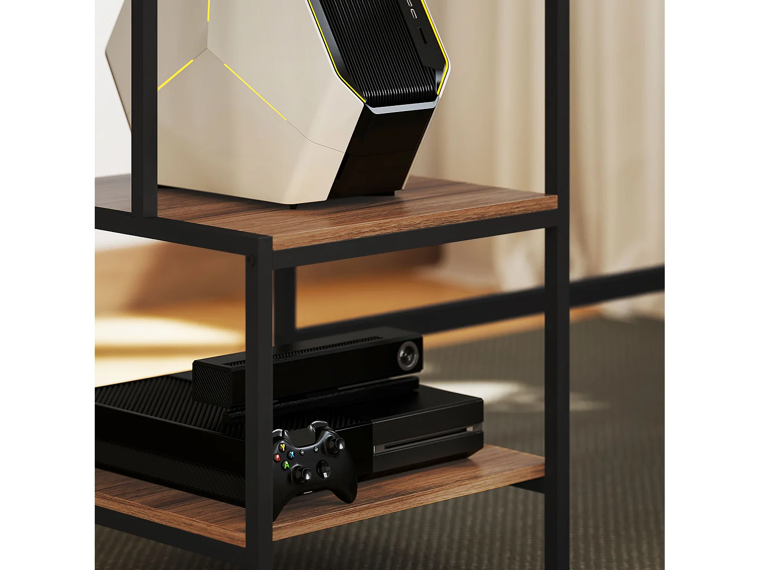 Bureau informatique avec étagères, support pour écran, tiroir et support pour imprimante, MDF, brun (150x48x125 cm)