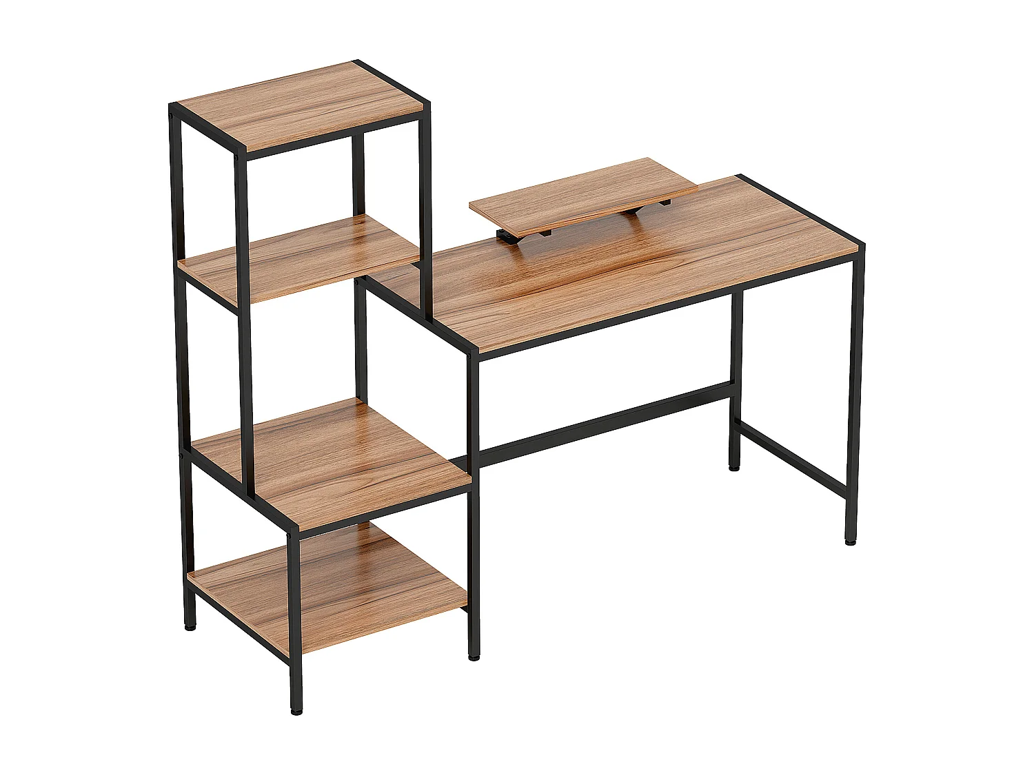 Bureau informatique avec étagères, support pour écran, tiroir et support pour imprimante, MDF, brun (150x48x125 cm)