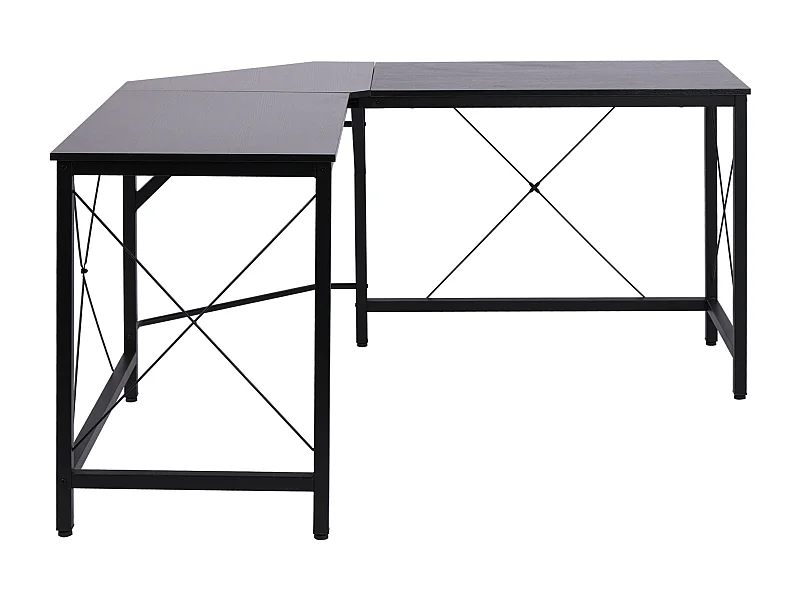Bureau d'angle L-forme, avec étagère, métal et MDF, noir (150x150x76.5 cm)