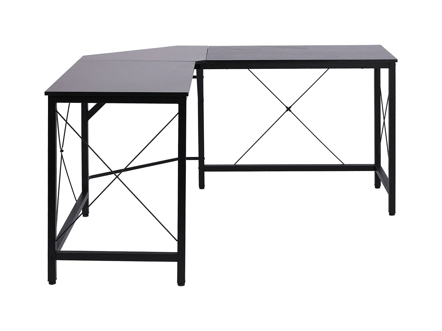 Bureau d'angle L-forme, avec étagère, métal et MDF, noir (150x150x76.5 cm)