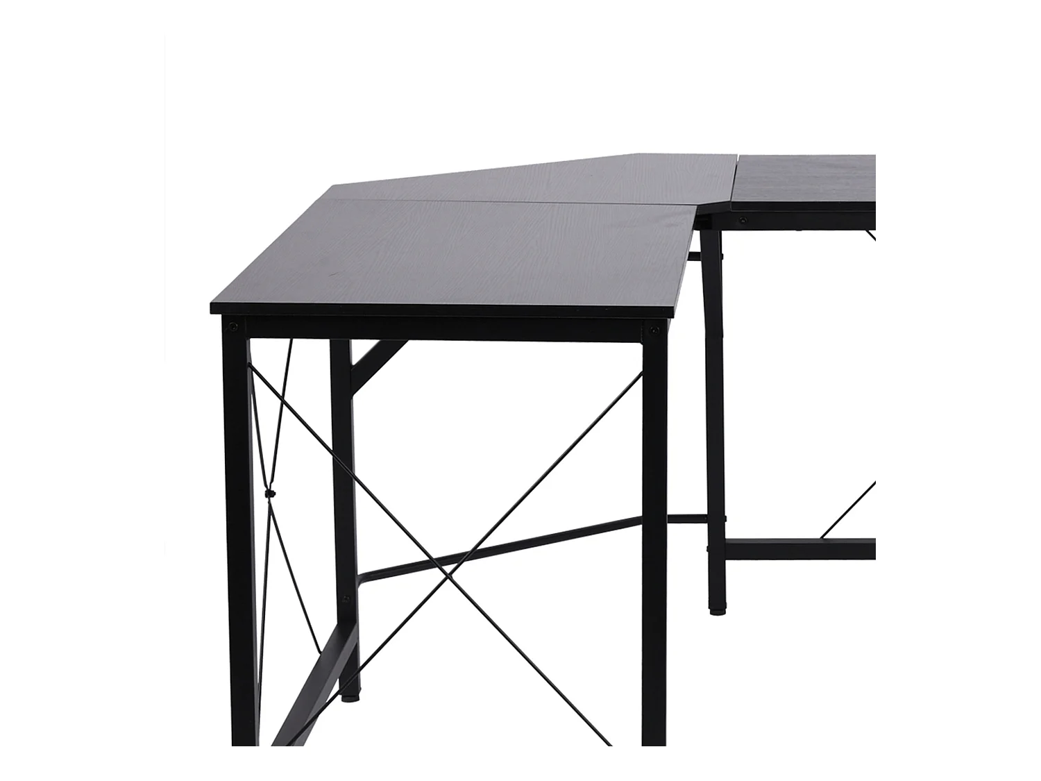 Bureau d'angle L-forme, avec étagère, métal et MDF, noir (150x150x76.5 cm)