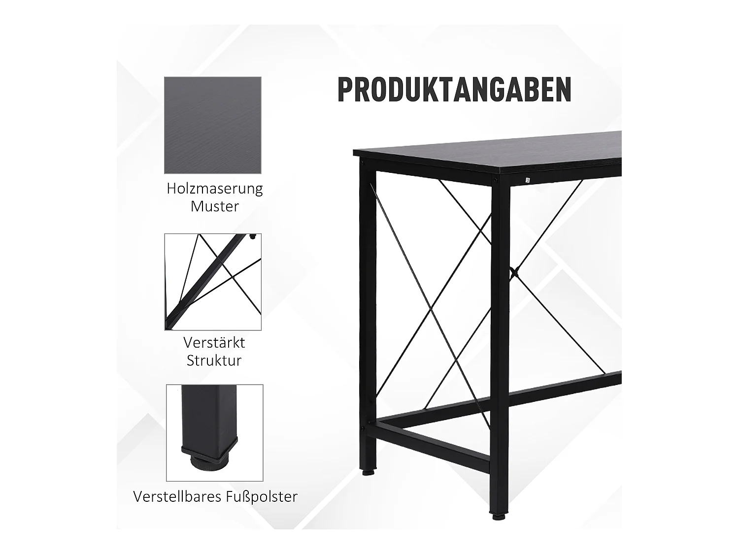 Bureau d'angle L-forme, avec étagère, métal et MDF, noir (150x150x76.5 cm)