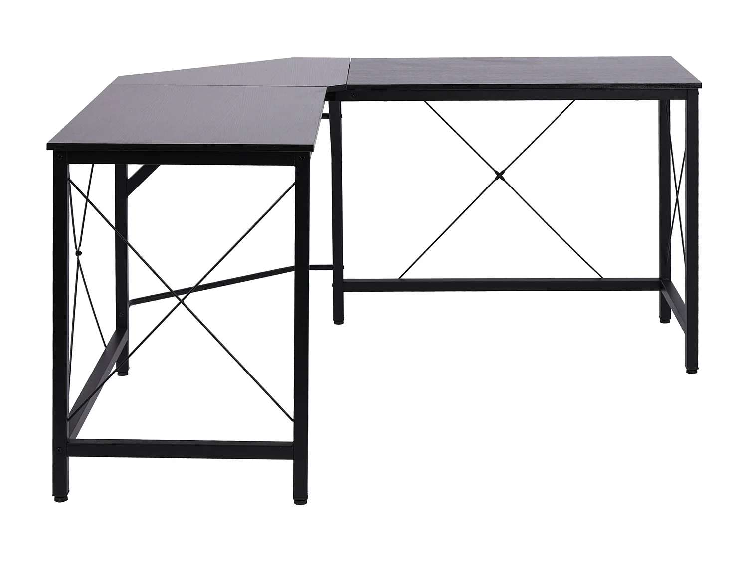 Bureau d'angle L-forme, avec étagère, métal et MDF, noir (150x150x76.5 cm)