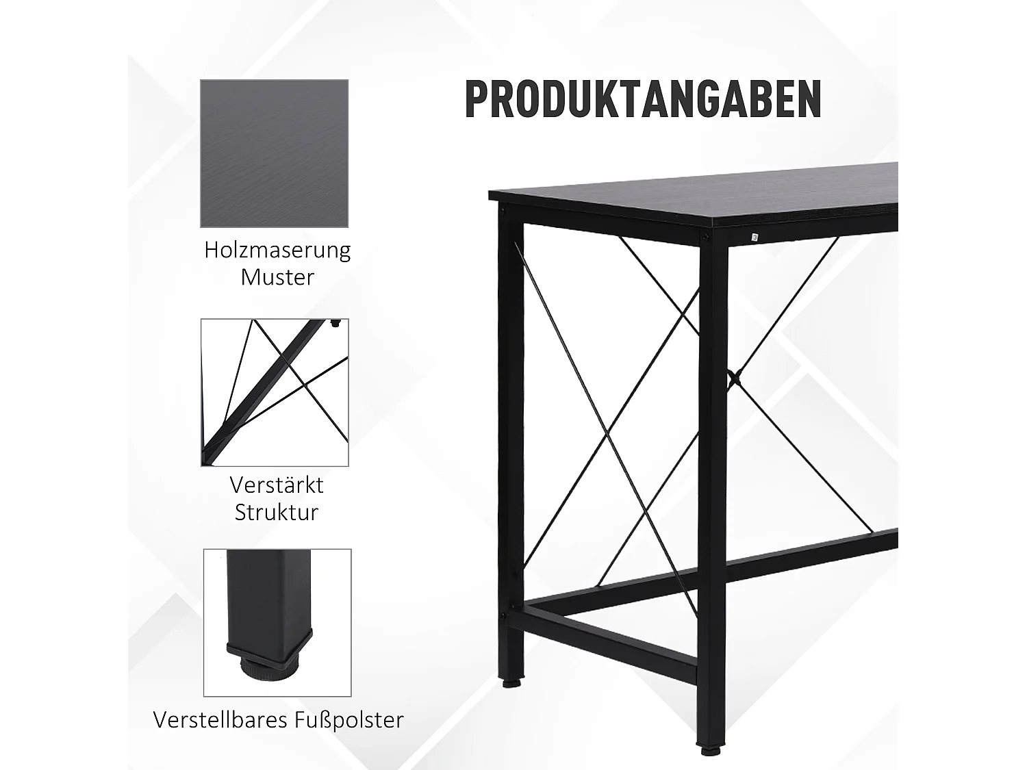 Bureau d'angle L-forme, avec étagère, métal et MDF, noir (150x150x76.5 cm)
