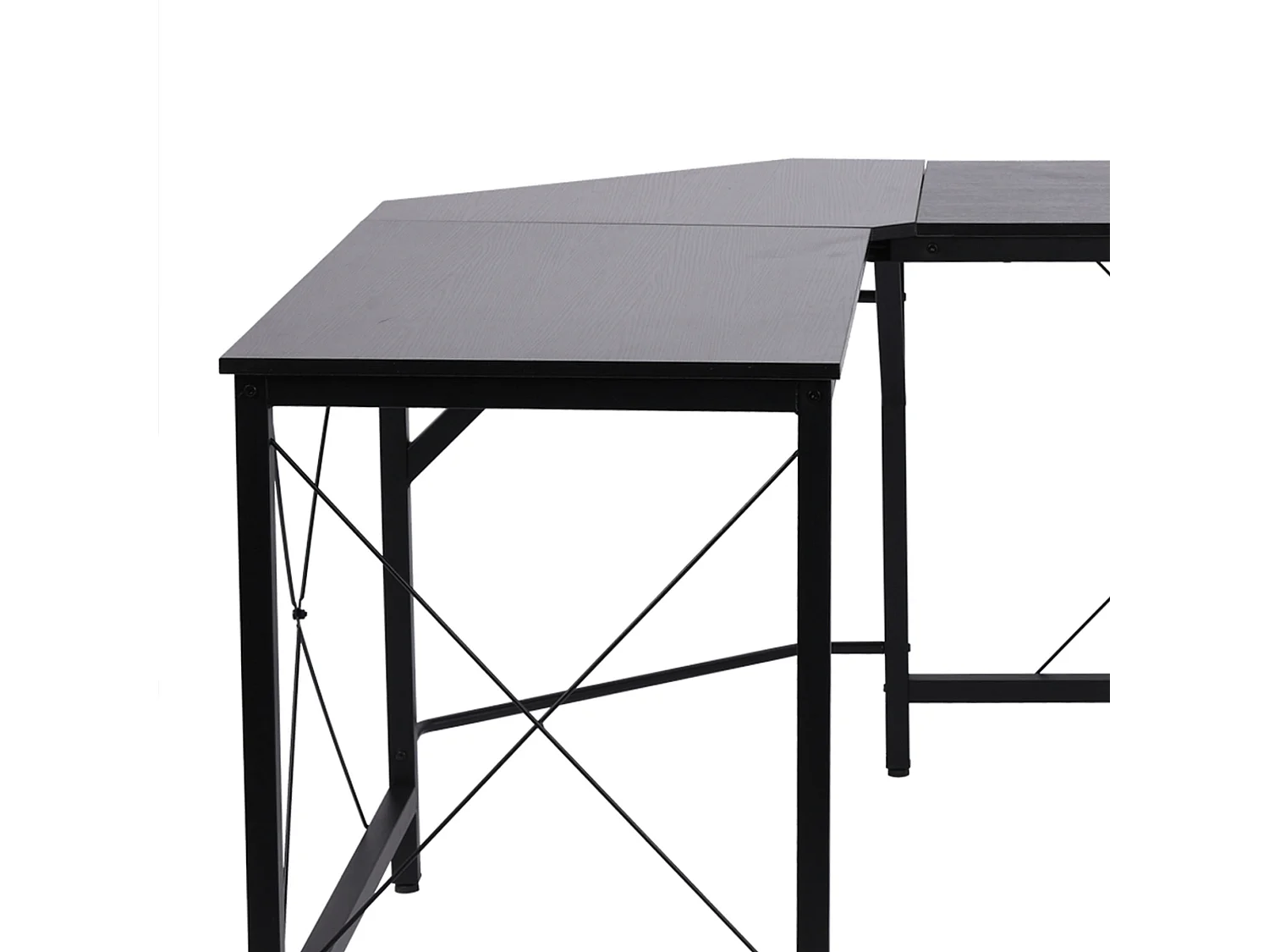 Bureau d'angle L-forme, avec étagère, métal et MDF, noir (150x150x76.5 cm)