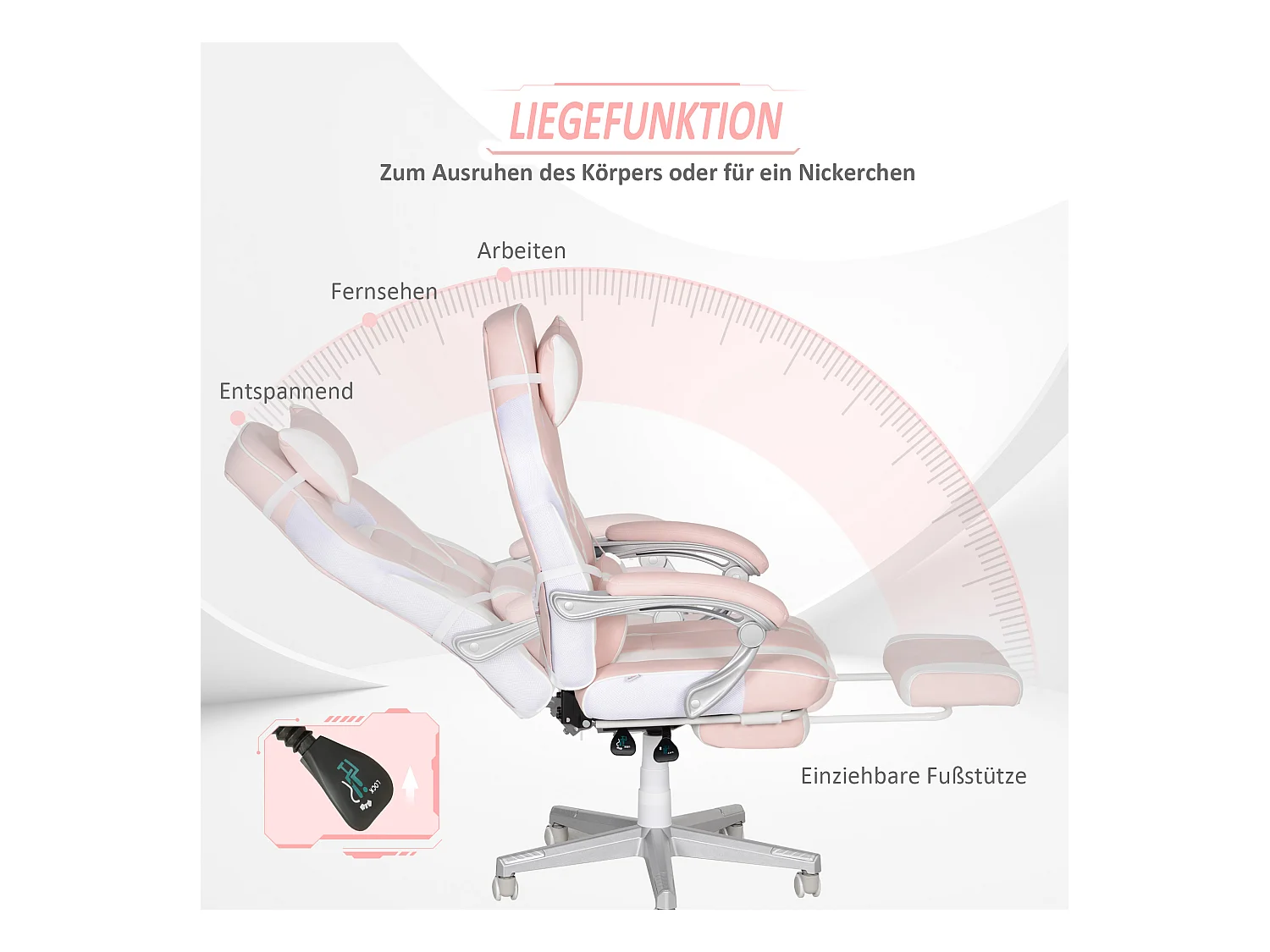 Fauteuil gaming avec repose-pieds, hauteur réglable, cuir synthétique, rose (63x63x123 cm)