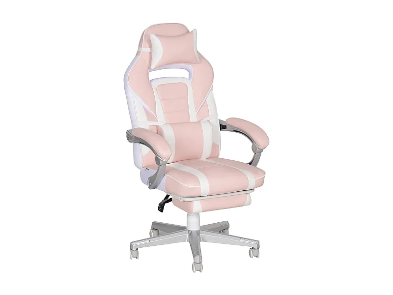 Fauteuil gaming avec repose-pieds, hauteur réglable, cuir synthétique, rose (63x63x123 cm)