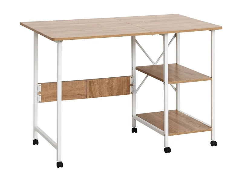 Tavolo pieghevole mobile, con ripiano, MDF, naturale, 107x55x76 cm, con ruote, per ufficio e spazio di lavoro