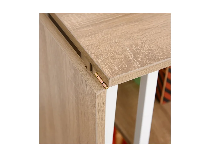 Table pliante mobile, avec étagère, MDF, naturel, 107x55x76 cm, avec roulettes, pour bureau et espace de travail